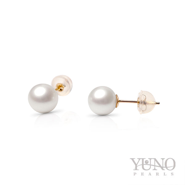 Cercei din aur 14K, perle albe, 7-8mm