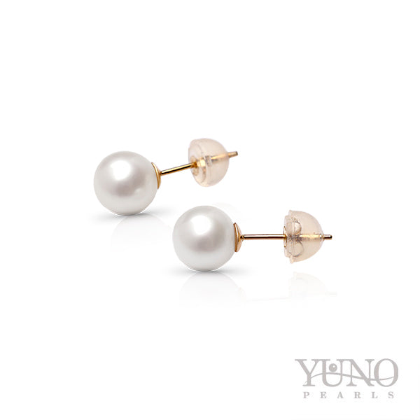 Cercei din aur 14K, perle albe, 7-8mm