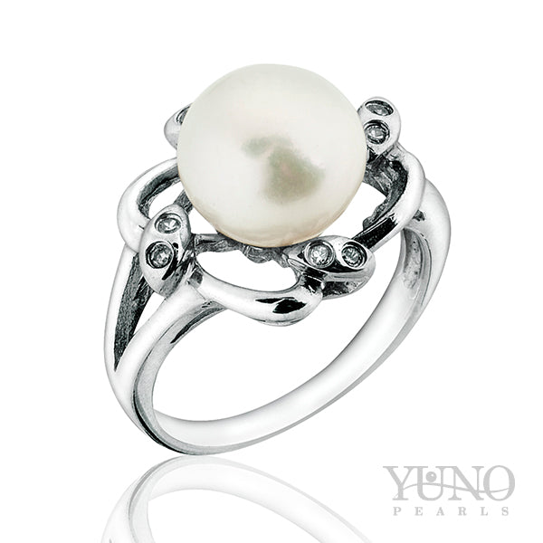 Inel din argint 925, perle albe, 9-10mm