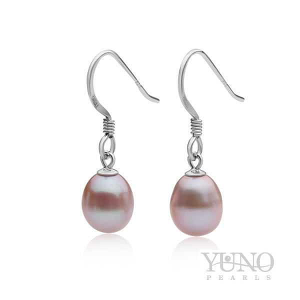 Cercei argint, perle violet, 7-8mm
