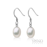 Cercei argint, perle albe, 7-8mm