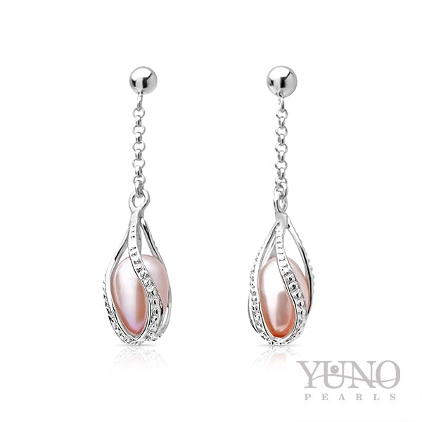 Cercei de argint, perle roz, 7-8 mm