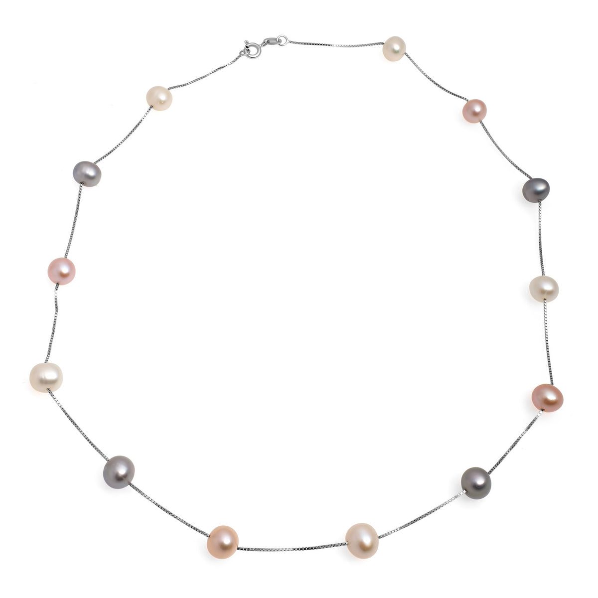Colier din argint, perle de cultură multicolor, 7-8mm, 40cm