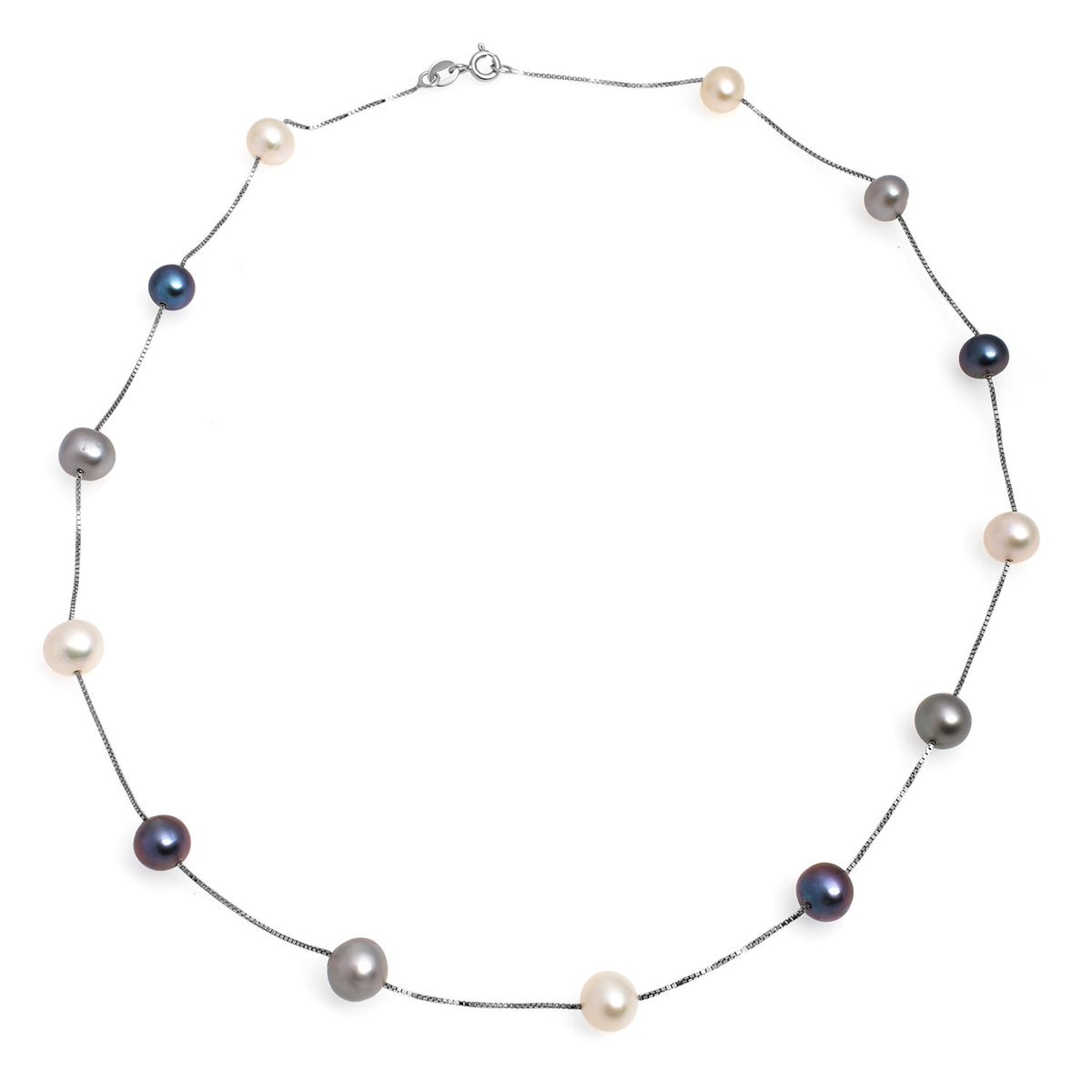 Colier argint, perle de cultură multicolor, 7-8mm, 45cm