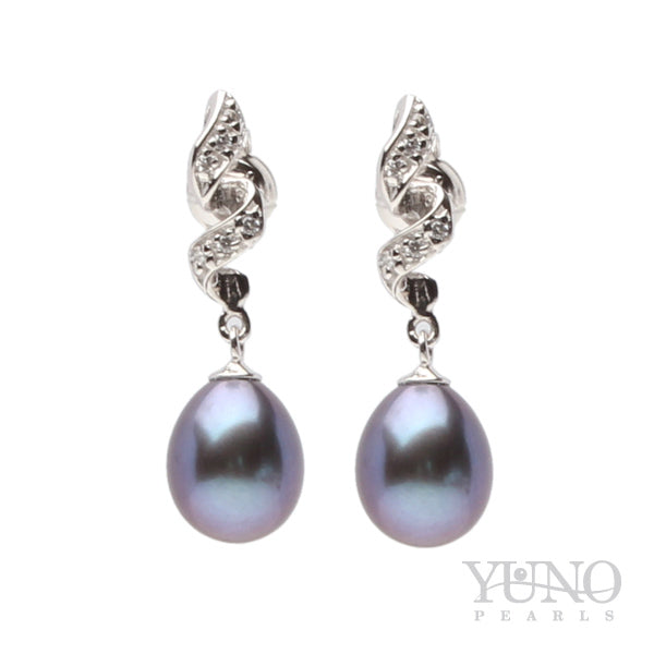 Cercei din argint 925, perle închise la culoare, 7-8mm