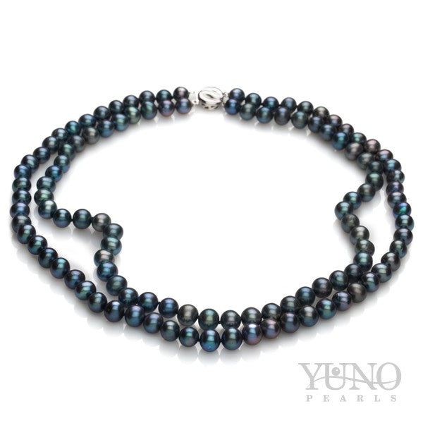 Colier de 2 rânduri de perle negre, 8-9mm, 46cm