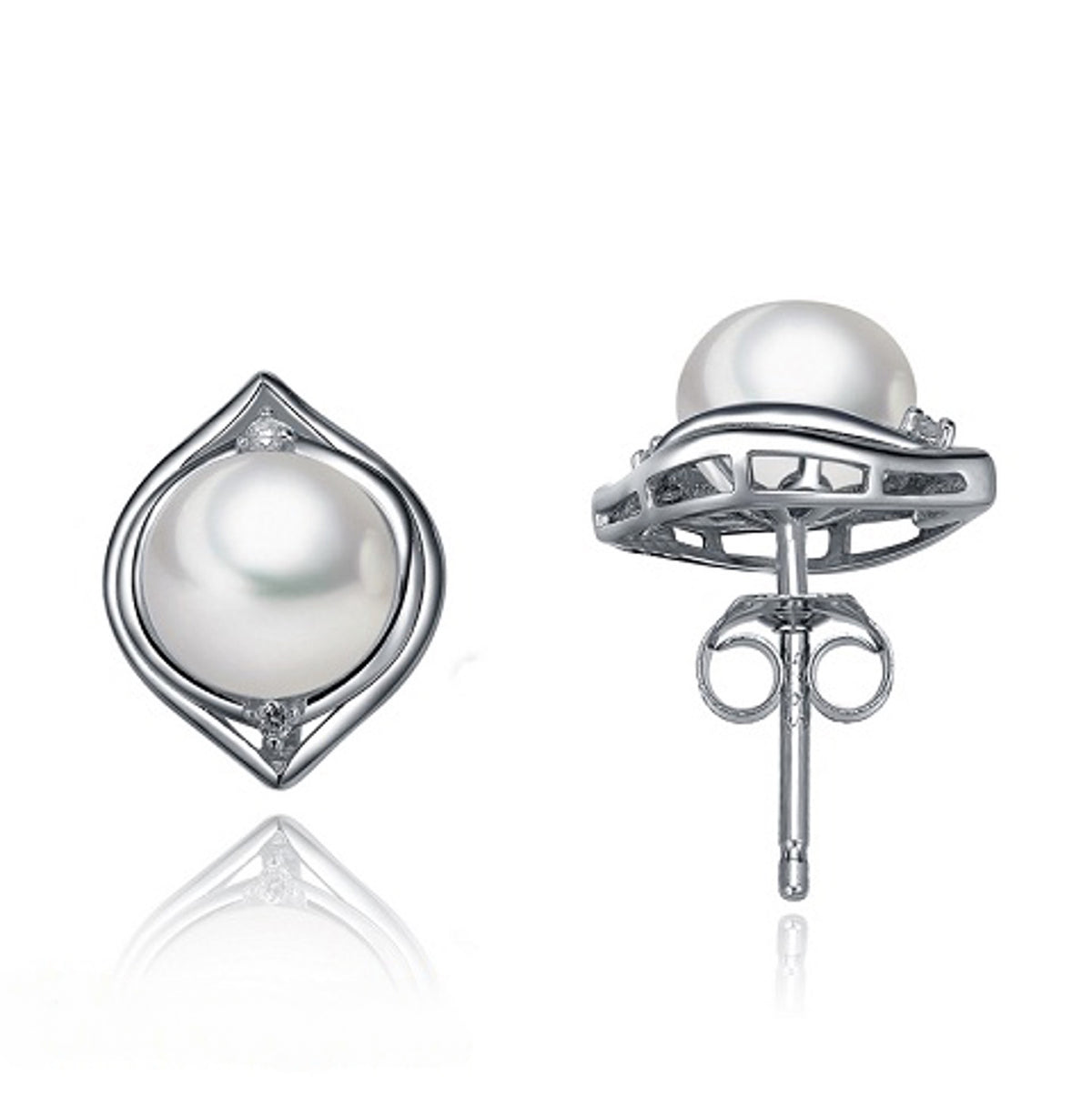 Cercei argint perle de cultură albe 8.5-9mm și zirconii