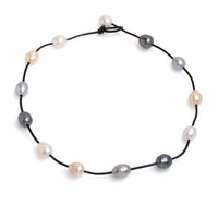 Colier piele naturală, perle de cultură colorate, 11-12 mm, lungime 44cm