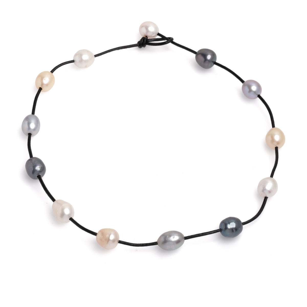 Colier piele naturală, perle de cultură colorate, 11-12 mm, lungime 44cm