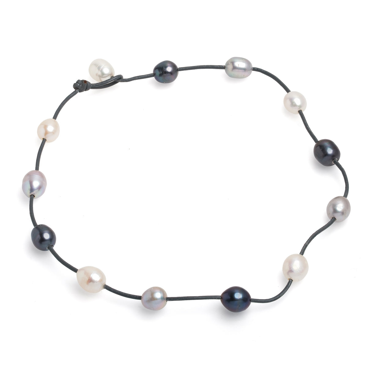 Colier din piele neagră, perle 12053 colorate, 11-12 mm, lungime 44cm