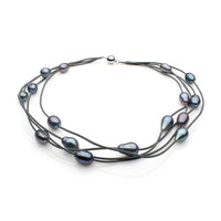 Colier din piele, perle mix colorate, 11-12mm