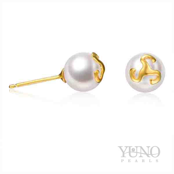 Cercei cu aur 18K și perle albe, 8-9mm