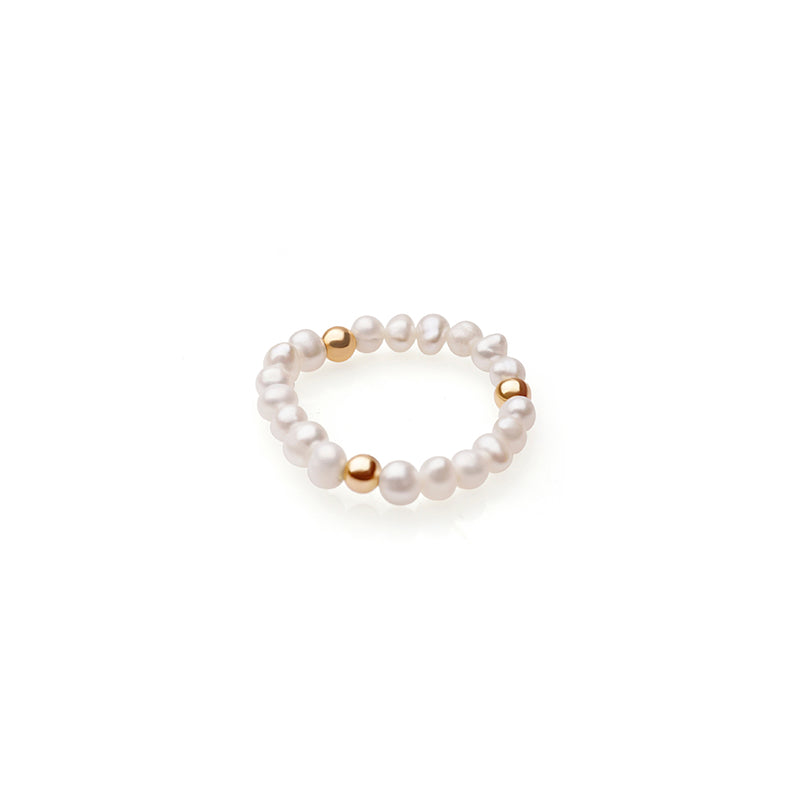 Inel elastic cu perle de cultură albe 3.5 mm