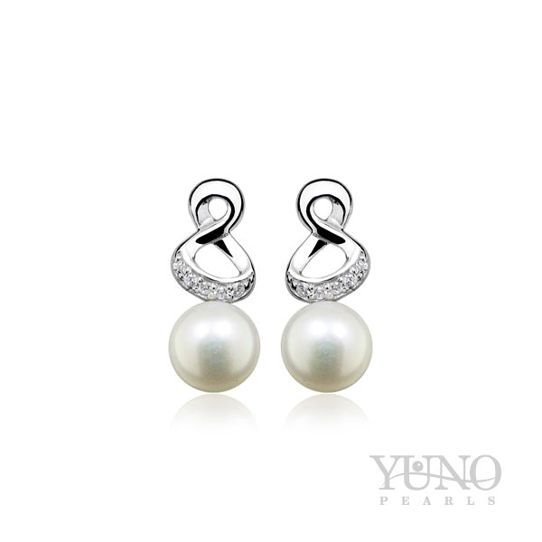 Cercei argint, perle albe, 6-7mm