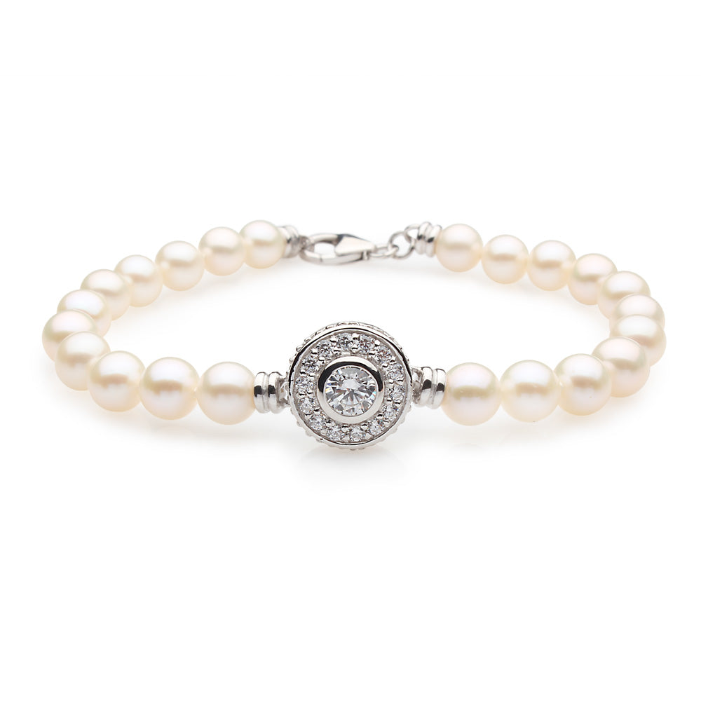 Brăţară din argint 925, perle alb, 6-7mm, 18cm