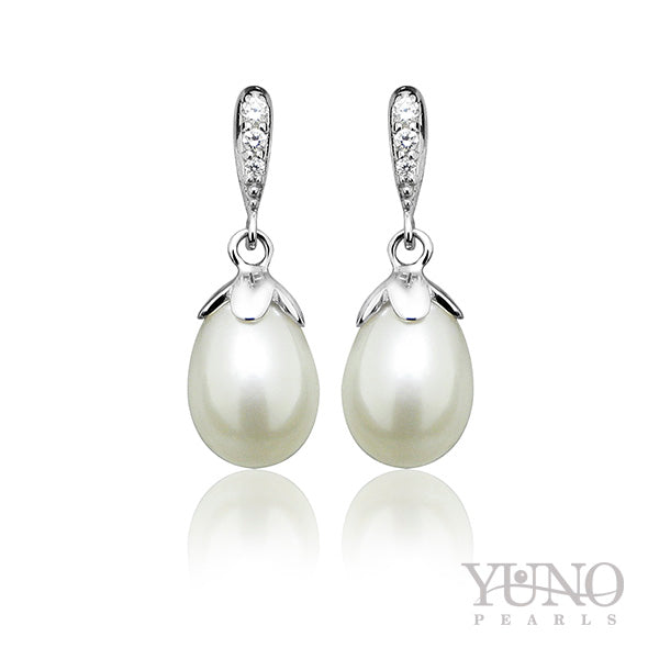Cercei din argint 925, perle albe, 8-9mm