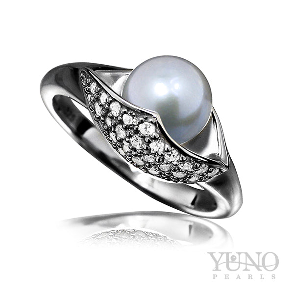 Inel din argint 925, perle gri, 8-9mm