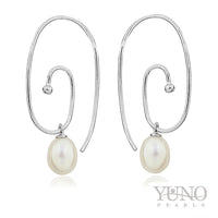 Cercei din argint 925, perle albe, 6-9mm