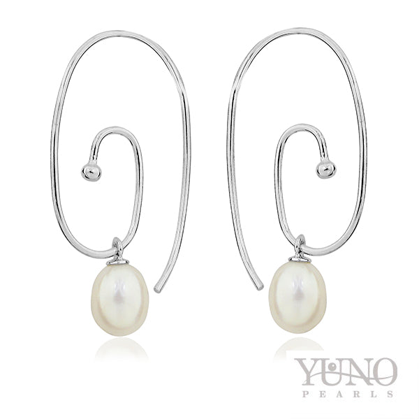 Cercei din argint 925, perle albe, 6-9mm