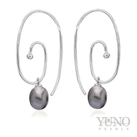 Cercei din argint 925, perle închise la culoare, 6-9mm