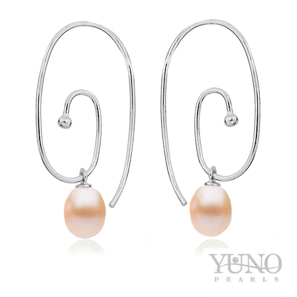 Cercei argint, perle roz, 6-9mm