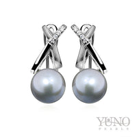 Cercei din argint 925, perle gri, 8-9mm