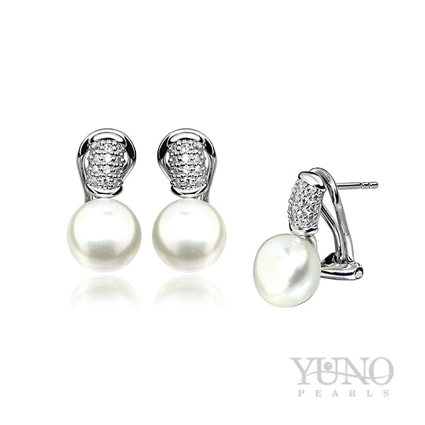 Cercei din argint 925, perle albe, 10-11mm