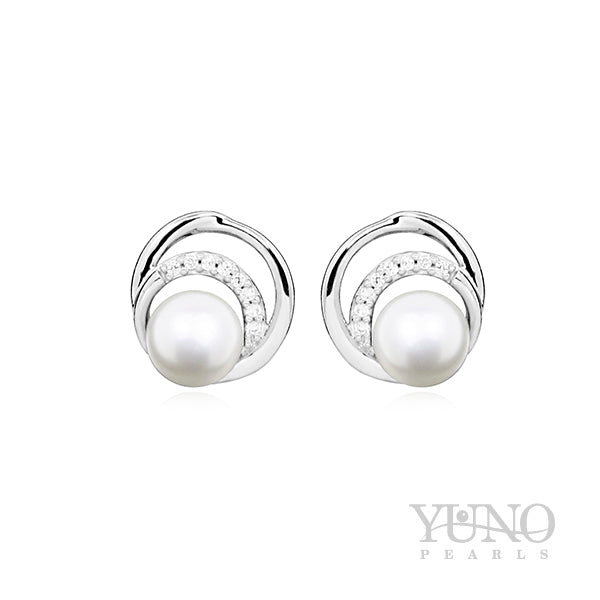 Cercei din argint 925, perle albe, 6-7mm