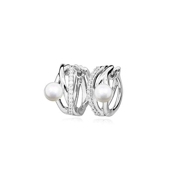 Cercei din argint 925, perle albe, 6-7mm