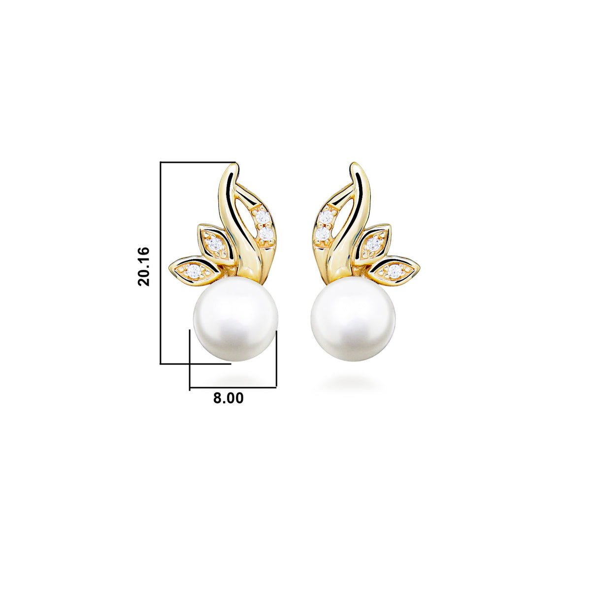 Cercei aur galben 9K, perlă de cultură albă sferă aprox 6-6.5mm, știft