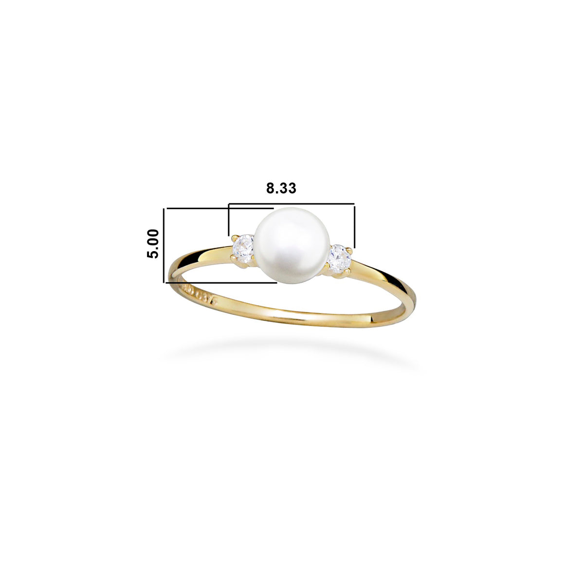 Inel aur galben 9K, perlă de cultură albă sferă aprox 5-5.5mm, zirconiu