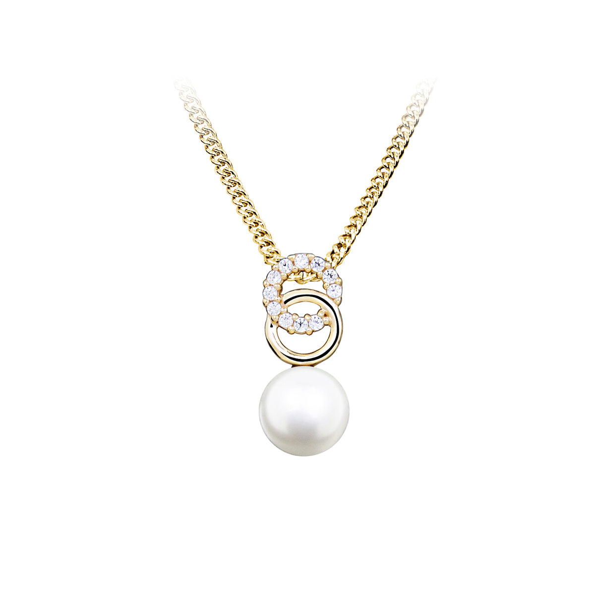 Pandantiv aur 9K, perle de cultură albă sferă  5,5-6 mm și zirconiu