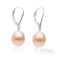 Cercei din argint 925, perle oval roz, 10-13mm