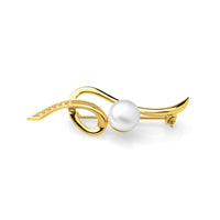 Broşă argintie placată cu aur galben 18K, perlă de cultură albă 8-9mm.