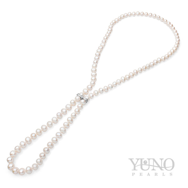 Colier cu perle albe, 9-10mm, 90cm
