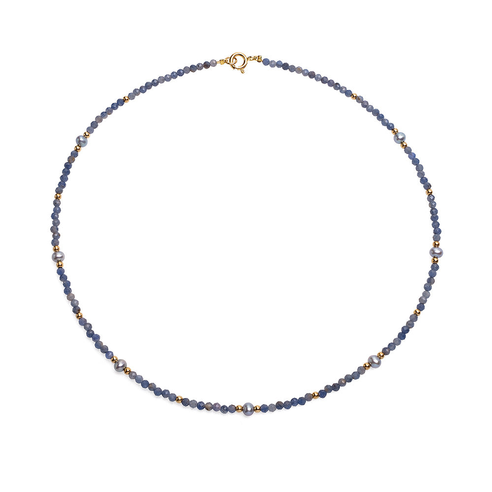 Colier perle de cultură 4.5-5 mm și safir 2,5-3 mm, lungime 41cm