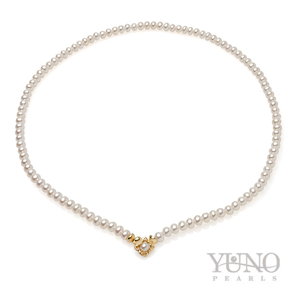 Colier cu închizătoare frontală din aur 14K, perle albe, 4-5mm, 42cm