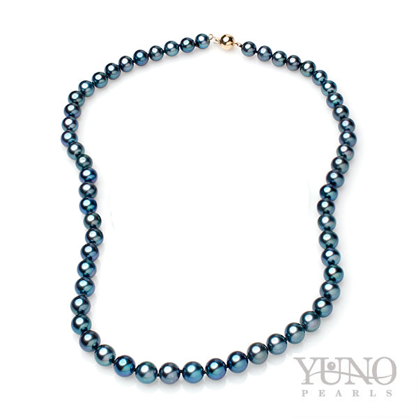 Set de colier și brățară, perle negre, 7-8mm, încuietoare aur 14K, lungime 48/18cm