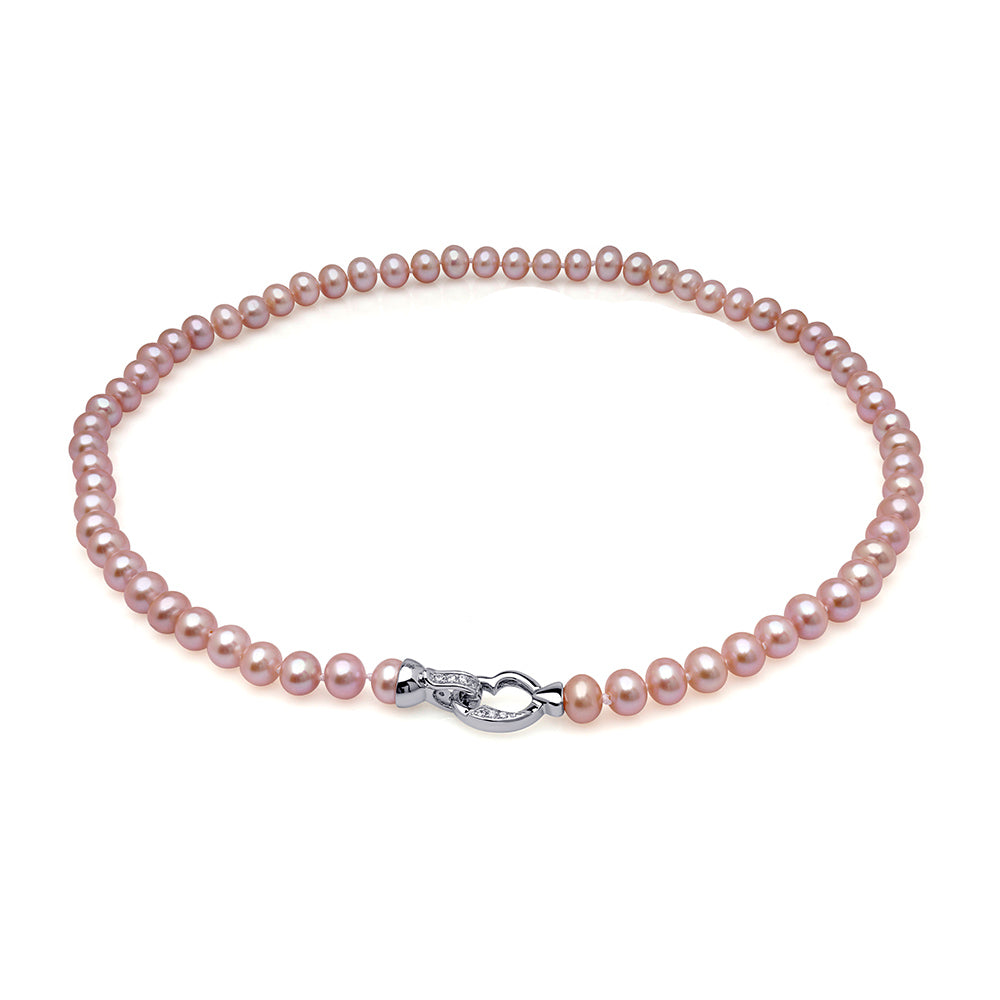 Colier cu perle violet, 6-7mm, închizătoare argint 925 cu zirconiu, lungime 50cm
