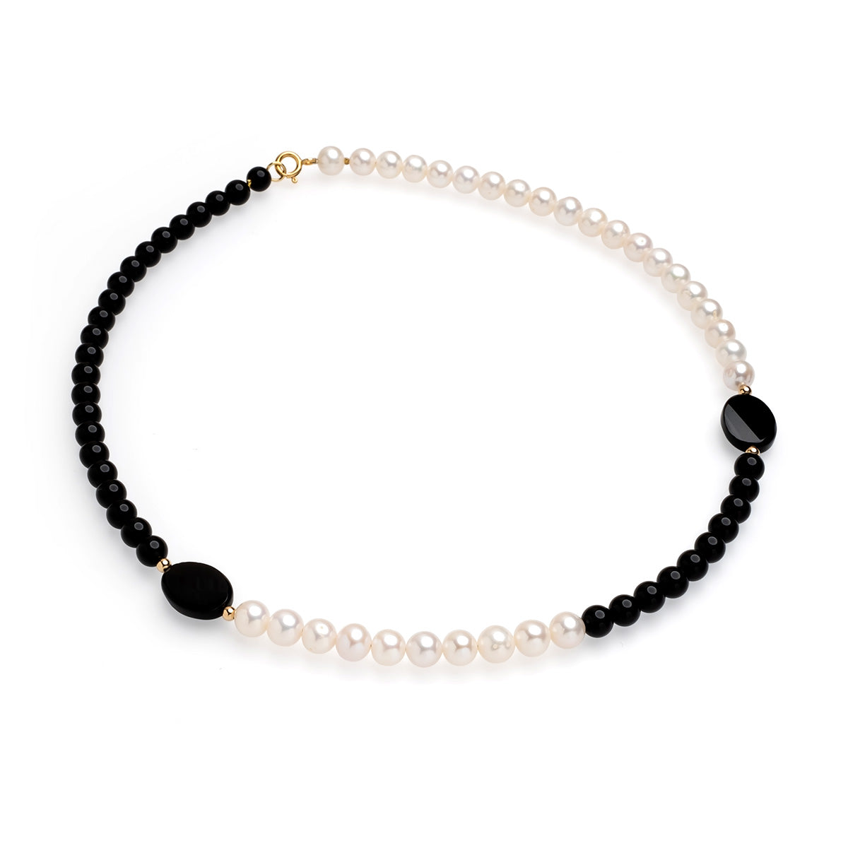 Colier perle albe, 6-7mm, onix, 6mm, 43cm