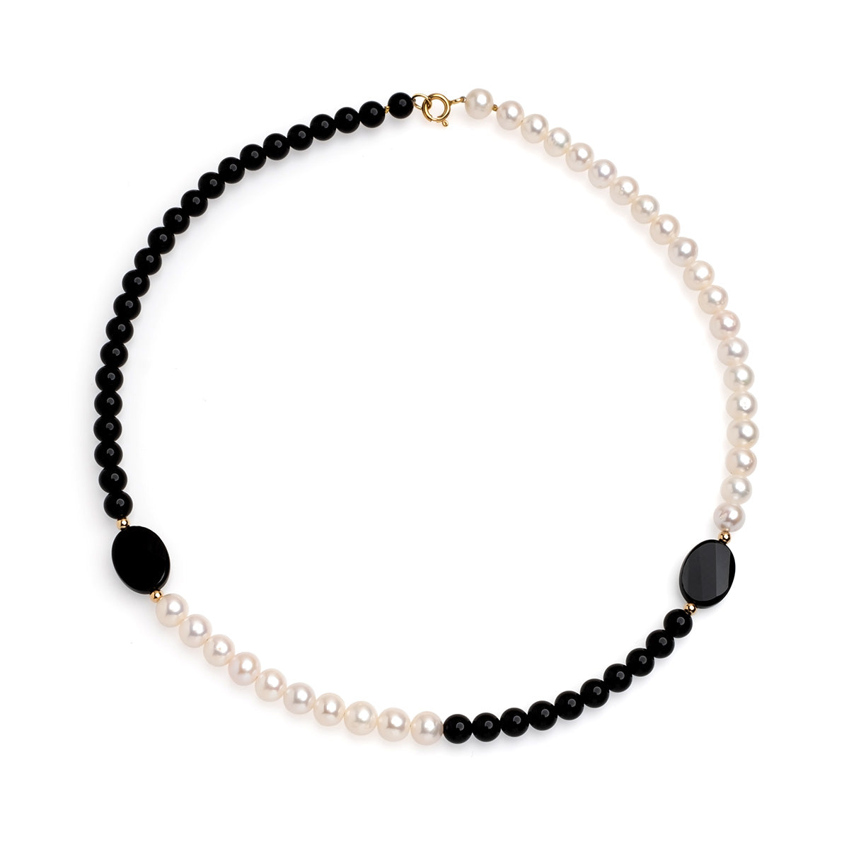 Colier perle albe, 6-7mm, onix, 6mm, 43cm