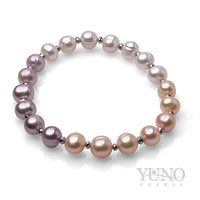 Brățară cu perle roz + violet + albe, 7-8mm, 19cm