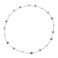 Colier din argint cu perle de cultură multicolor, 3-4mm. Lungime 43cm