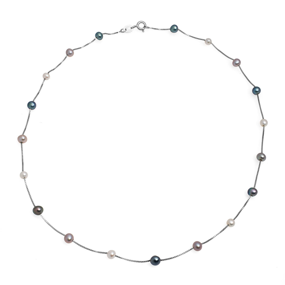 Colier din argint cu perle colorate, 3-4mm, lungime 40cm