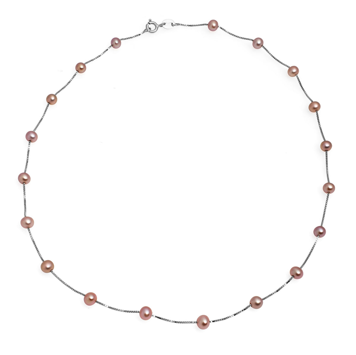 Colier din argint cu perle violet, 2-4 mm,  lungime 43cm
