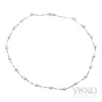 Colier argintiu perle de cultură albe 3-4mm, lungime 40cm