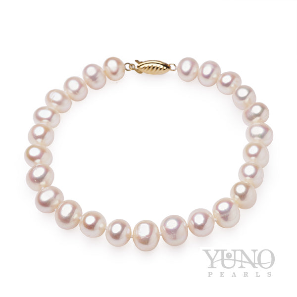 Brățară cu perle albe 7-8mm, închizătoare de aur 14K, 19cm