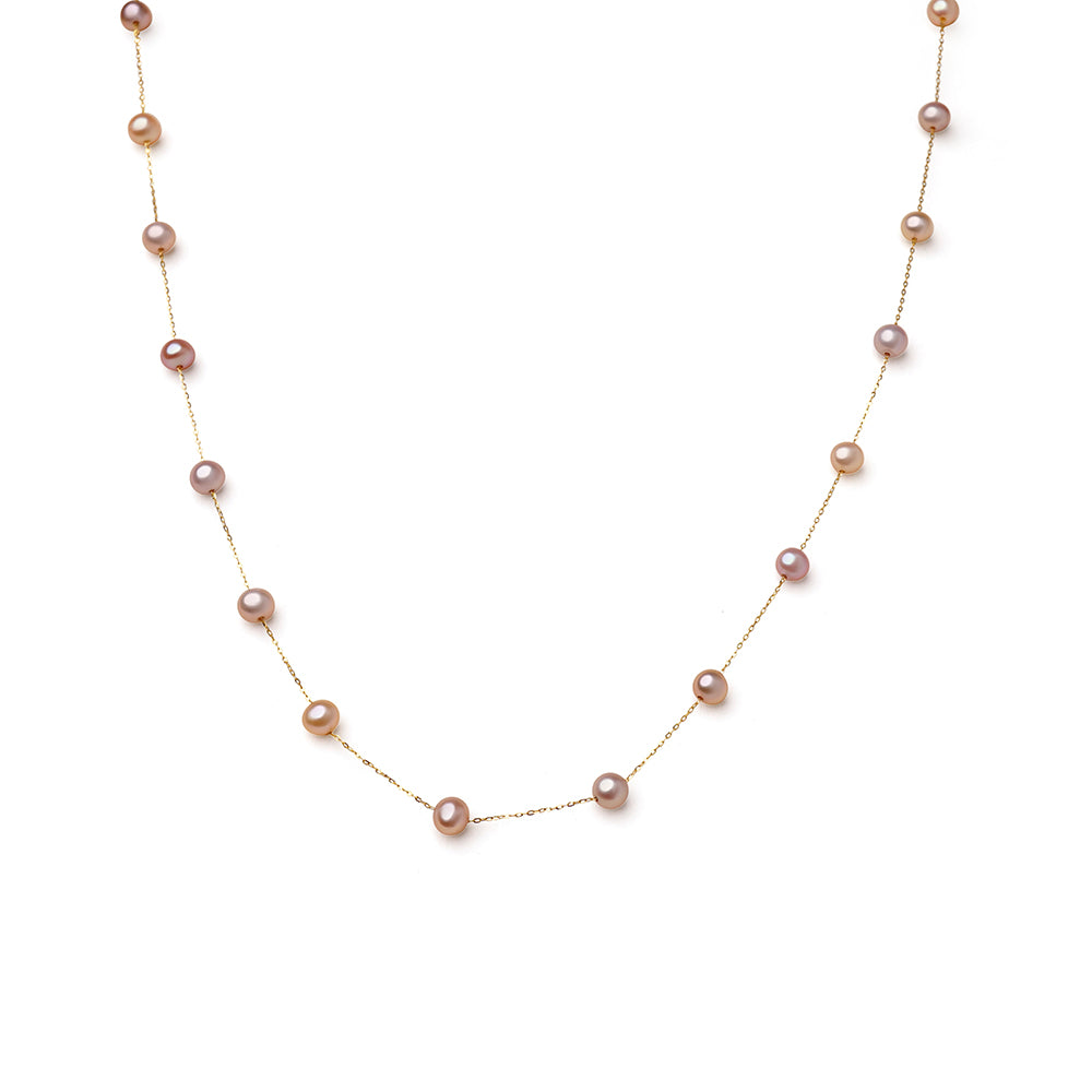 Colier lănțișor aur 18K cu perle de cultură multicolor 4-5mm, lungime 45 cm