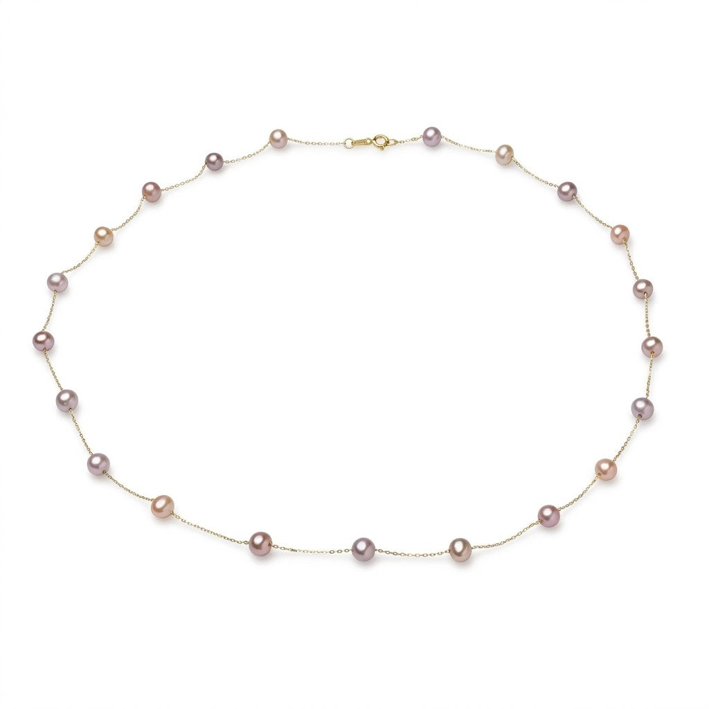 Colier lănțișor aur 18K cu perle de cultură multicolor 4-5mm, lungime 45 cm