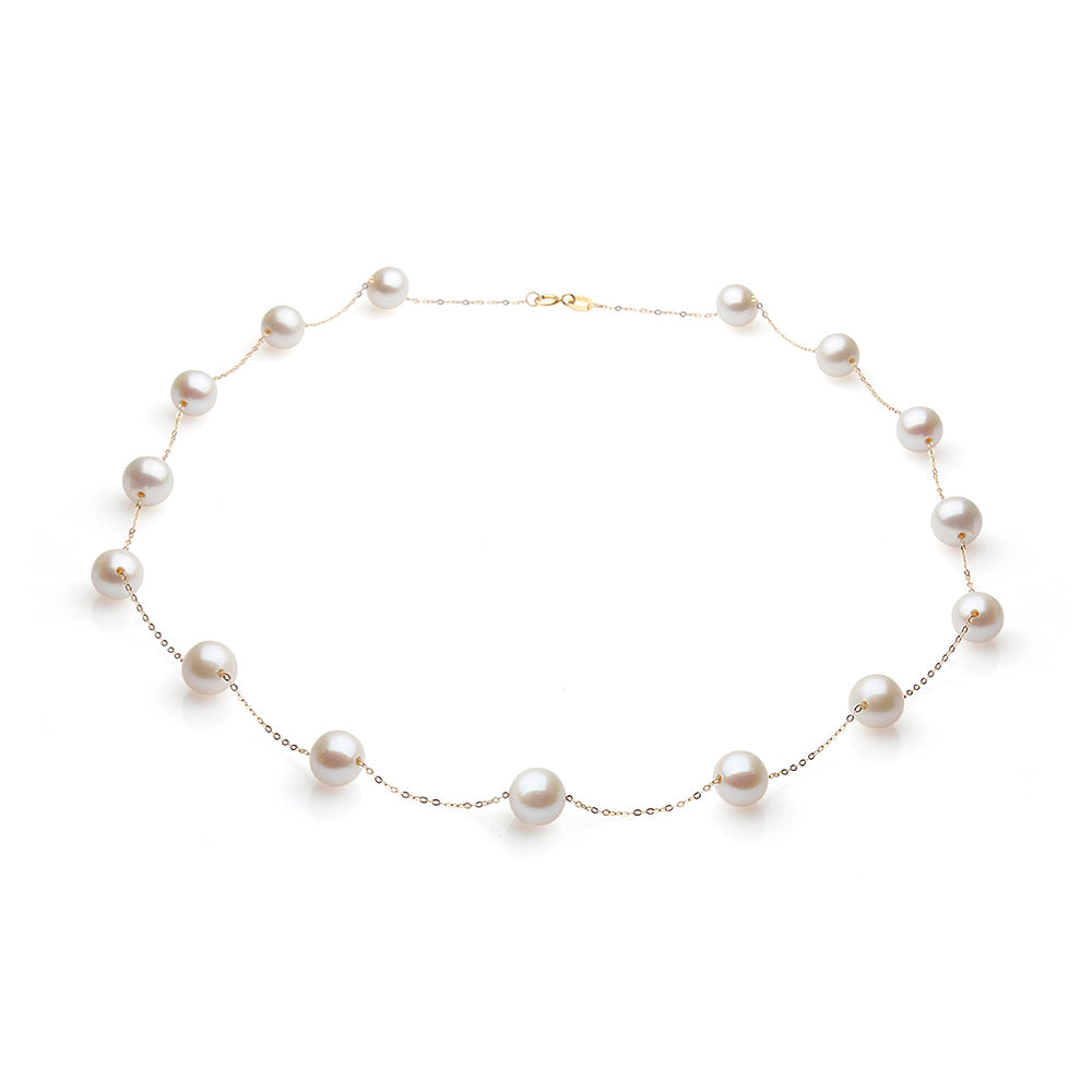 Colier aur galben 18K și perle de cultură albe 7-8mm, lungime 45 cm